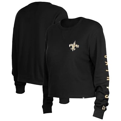 Women's New Era  Black Orleans Saints Sport Night Thermal Long Sleeve Cropped T-Shirt