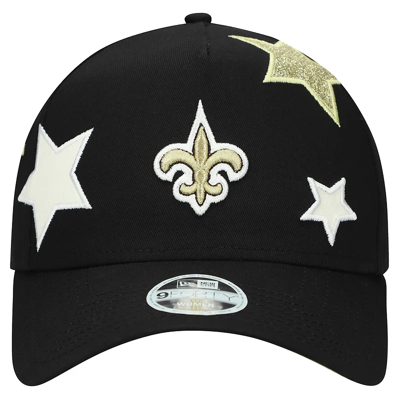 Women's New Era Black New Orleans Saints Stardom A-Frame 9FORTY Adjustable Hat