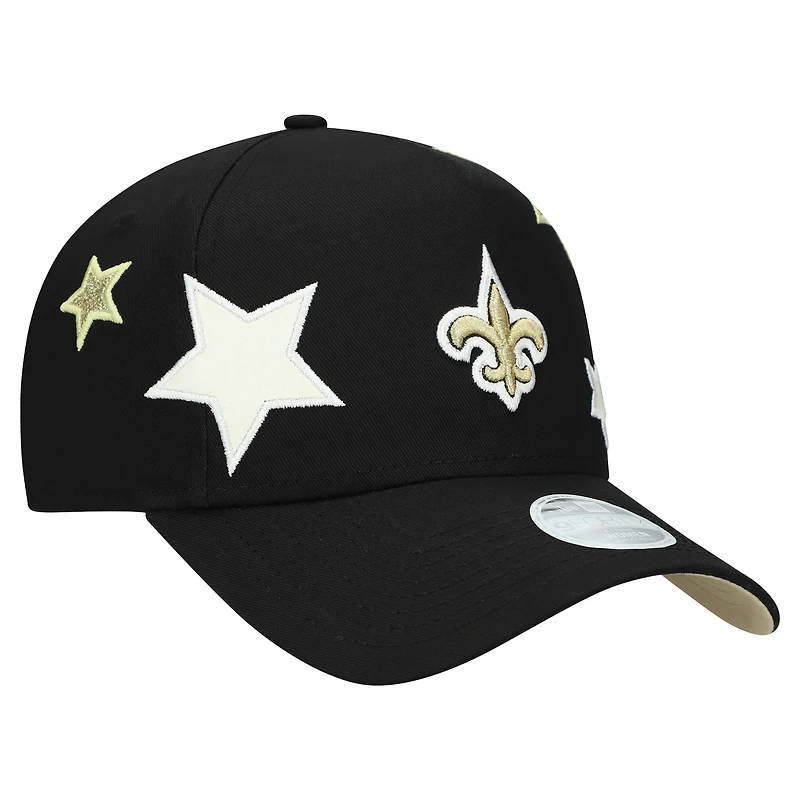 Women's New Era  Black New Orleans Saints  Stardom A-Frame 9FORTY Adjustable Hat