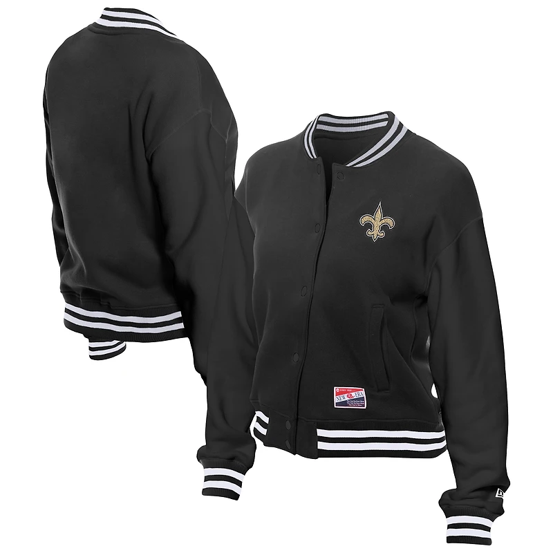 Women's New Era Black Orleans Saints Throwback Fleece Full-Snap Jacket