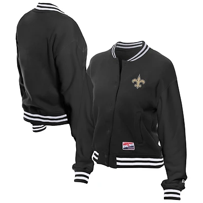 Women's New Era Black Orleans Saints Throwback Fleece Full-Snap Jacket