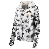 Sweat à capuche noir New Era Orleans Saints en polaire tie-dye entièrement zippé pour femme
