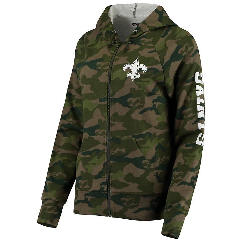 Women's New Era Camo Orleans Saints Raglan Full-Zip Hoodie