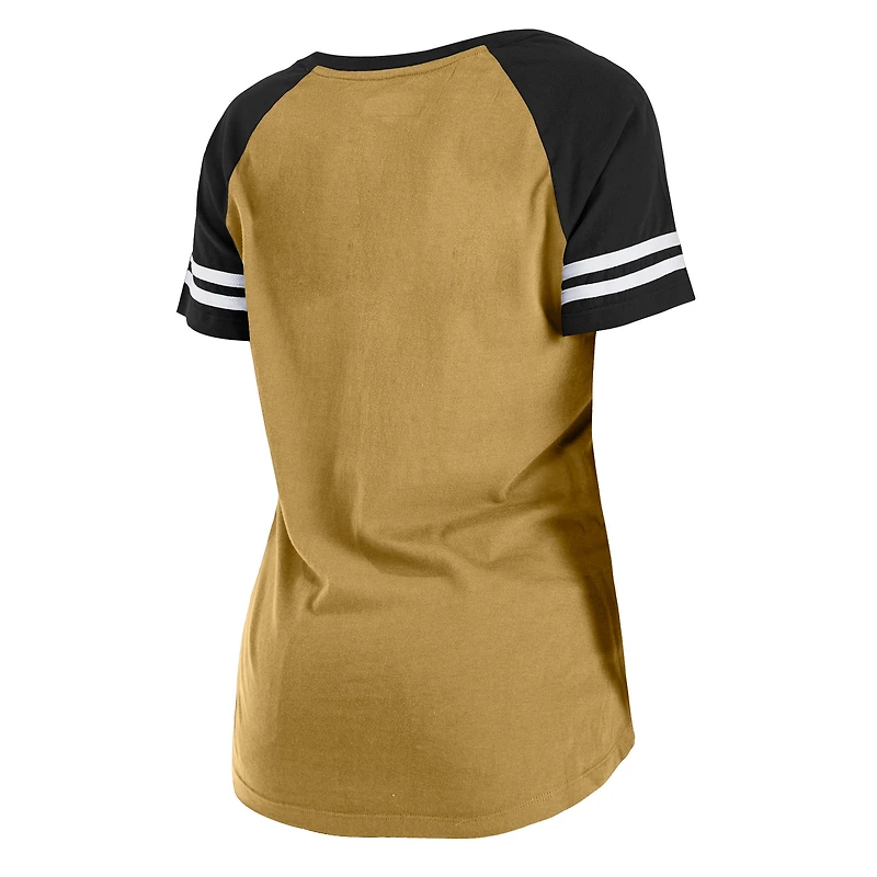T-shirt raglan à lacets New Orleans Saints Legacy Era doré/noir pour femme