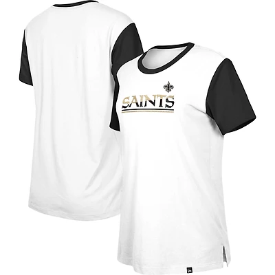 Women's New Era White/Black Orleans Saints Third Down Colorblock T-Shirt