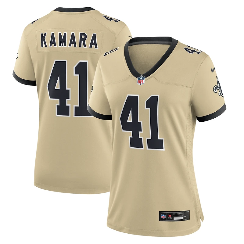 Maillot de joueur remplaçant Nike Alvin Kamara Gold des New Orleans Saints pour femme