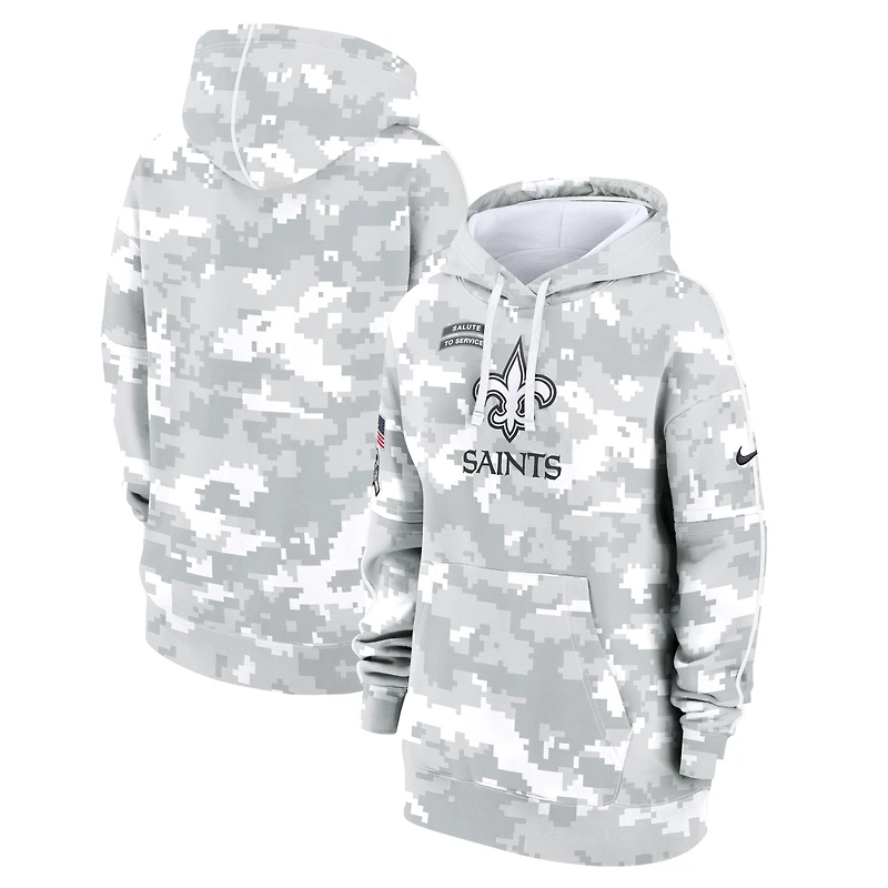 Sweat à capuche surdimensionné en polaire Nike Arctic Camo New Orleans Saints 2024 Salute To Service Club pour femme