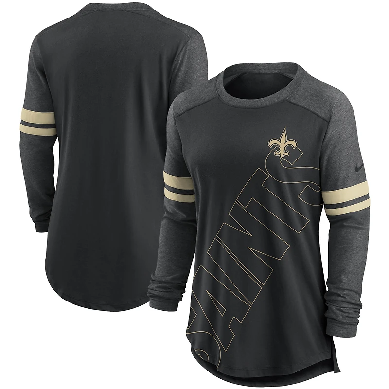 T-shirt à manches longues raglan Nike noir/gris chiné New Orleans Saints pour femme