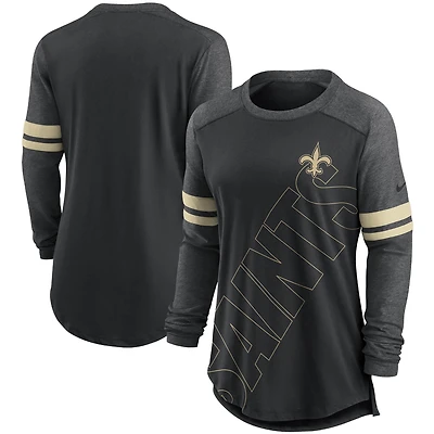 T-shirt à manches longues raglan Nike noir/gris chiné New Orleans Saints pour femme