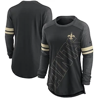 T-shirt à manches longues raglan Nike noir/gris chiné New Orleans Saints pour femme