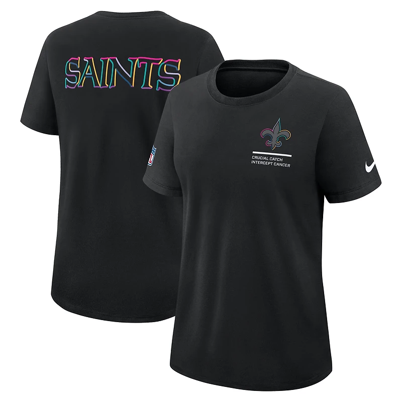 Women's Nike Black New Orleans Saints 2025 NFL Crucial Catch Tri-Blend Dri-FIT T-Shirt