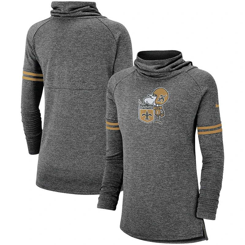 Women's Nike Black New Orleans Saints Historic Marks Long Sleeve Tri-Blend Funnel Sweatshirt