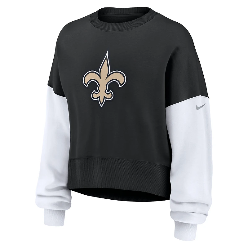 Sweat-shirt oversize à blocs de couleurs Nike noir New Orleans Saints pour femme