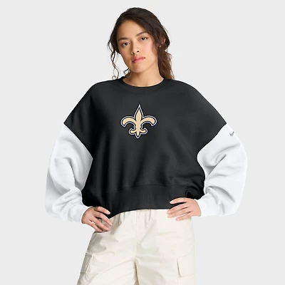 Women's Nike Black New Orleans Saints Oversized Color-Block Pullover Sweatshirt