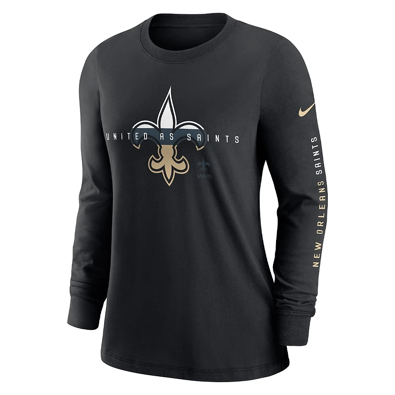 T-shirt à manches longues Nike New Orleans Saints Prime Split pour femme, noir