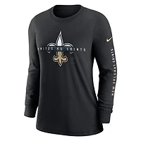 T-shirt à manches longues Nike New Orleans Saints Prime Split pour femme, noir