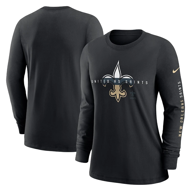 T-shirt à manches longues Nike New Orleans Saints Prime Split pour femme, noir