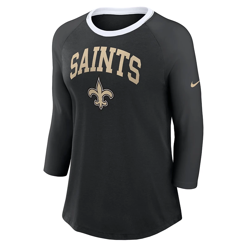 T-shirt à manches 3/4 Nike New Orleans Saints Raglan pour femme noir