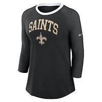 T-shirt à manches 3/4 Nike New Orleans Saints Raglan pour femme noir