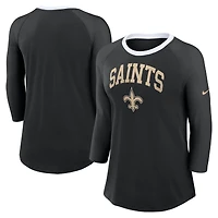T-shirt à manches 3/4 Nike New Orleans Saints Raglan pour femme noir