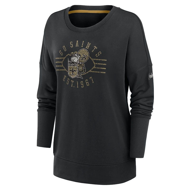 Women's Nike Black New Orleans Saints Rewind Playback Icon Performance Pullover Sweatshirt
