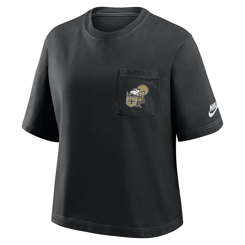 Women's Nike Black New Orleans Saints Rewind Pocket Boxy T-Shirt
