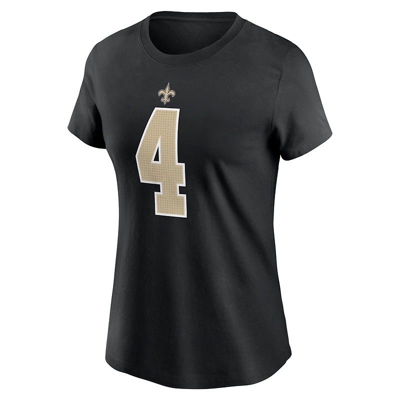 T-shirt avec nom et numéro du joueur des New Orleans Saints Nike Derek Carr pour femme, noir