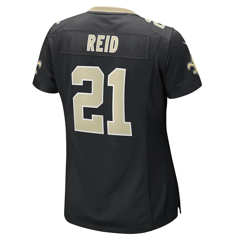 Maillot Nike Justin Reid noir pour femme des Saints de la Nouvelle-Orléans