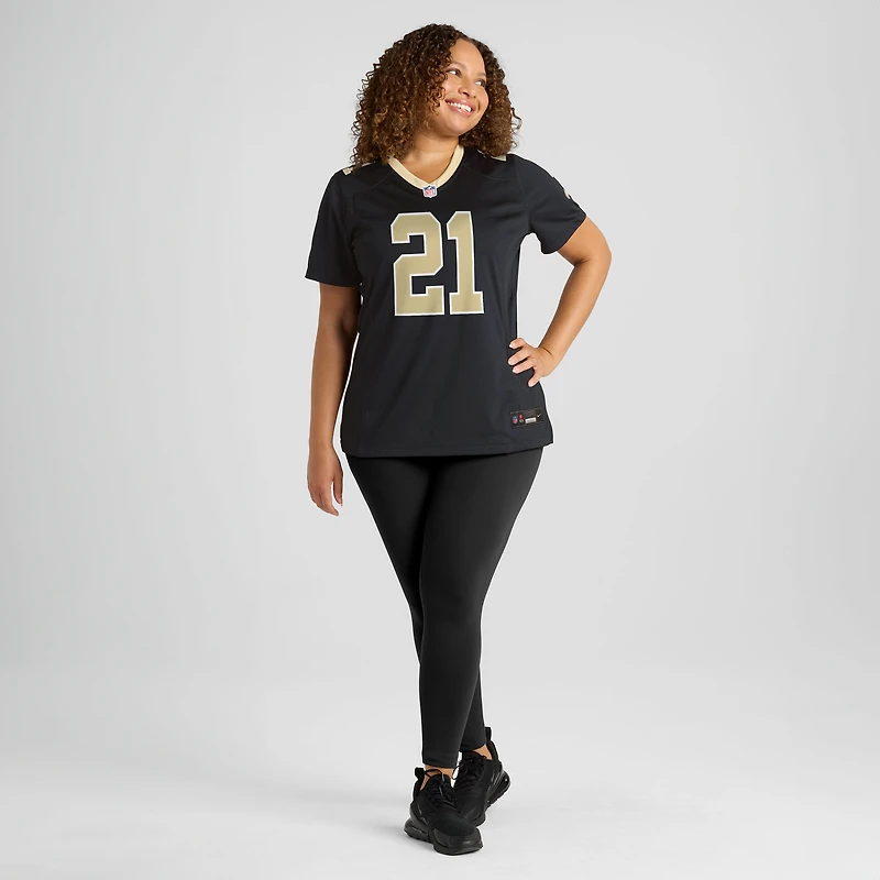 Maillot Nike Justin Reid noir pour femme des Saints de la Nouvelle-Orléans