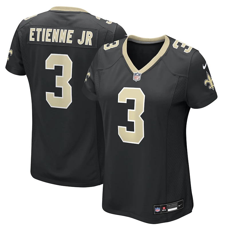 Maillot de match Nike Travis Etienne Jr noir pour femme, équipe des Saints la Nouvelle-Orléans