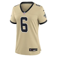 Maillot Nike Tyler Shough Gold pour femme, joueur remplaçant des Saints de la Nouvelle-Orléans