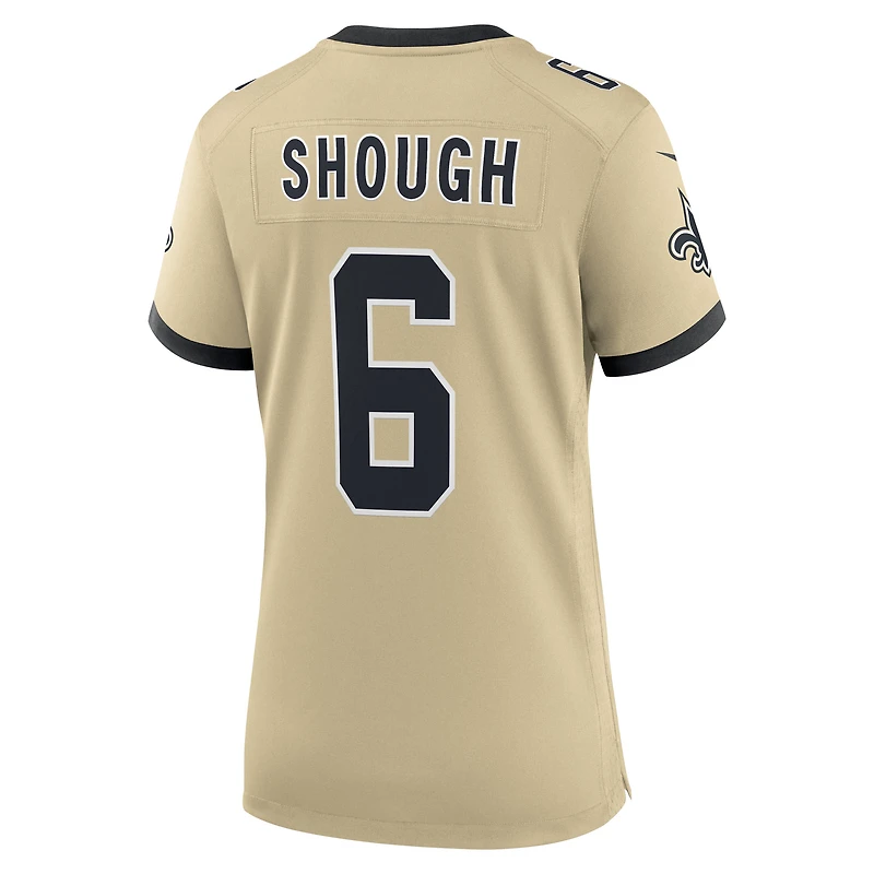 Maillot Nike Tyler Shough Gold pour femme, joueur remplaçant des Saints de la Nouvelle-Orléans