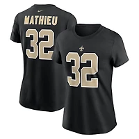 T-shirt avec nom et numéro de joueur Nike Tyrann Mathieu pour femmes, noir, New Orleans Saints