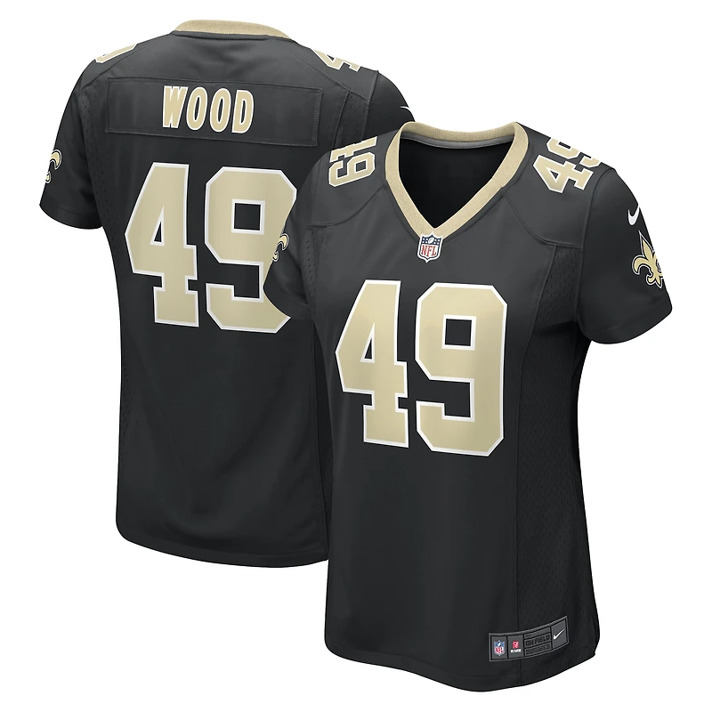 Maillot de match Nike Zach Wood noir pour femme des Saints la Nouvelle-Orléans