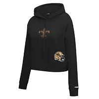 Women's Pro Standard Black New Orleans Saints Jeweled Cropped Pullover Hoodie