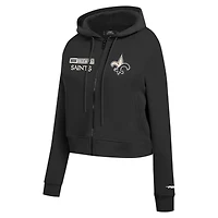 Sweat à capuche zippé avec logo Split Pro Standard pour femme, noir, New Orleans Saints