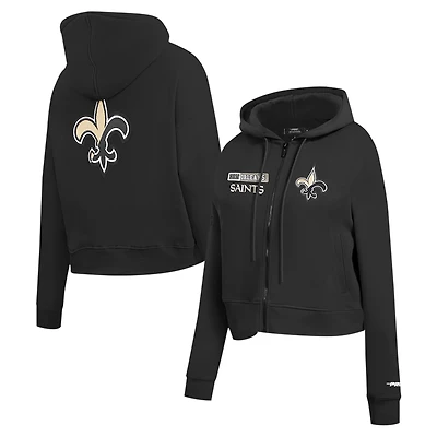 Sweat à capuche zippé avec logo Split Pro Standard pour femme, noir, New Orleans Saints