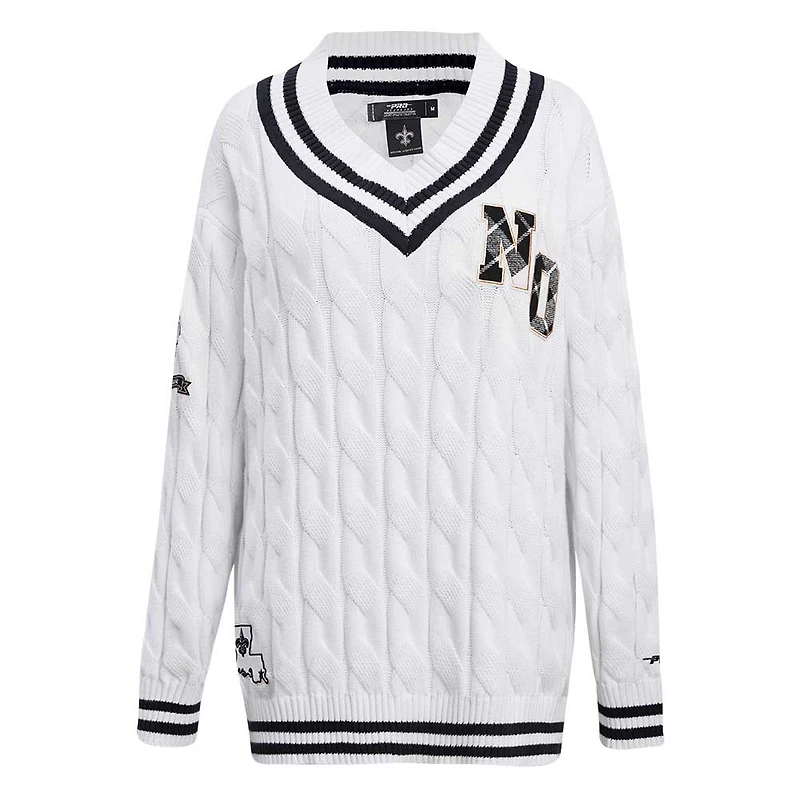 Women's Pro Standard  White New Orleans Saints Prep V-Neck Pullover Sweater