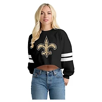 T-shirt à manches longues rayé oversize court Spirit Jersey noir pour femme, New Orleans Saints
