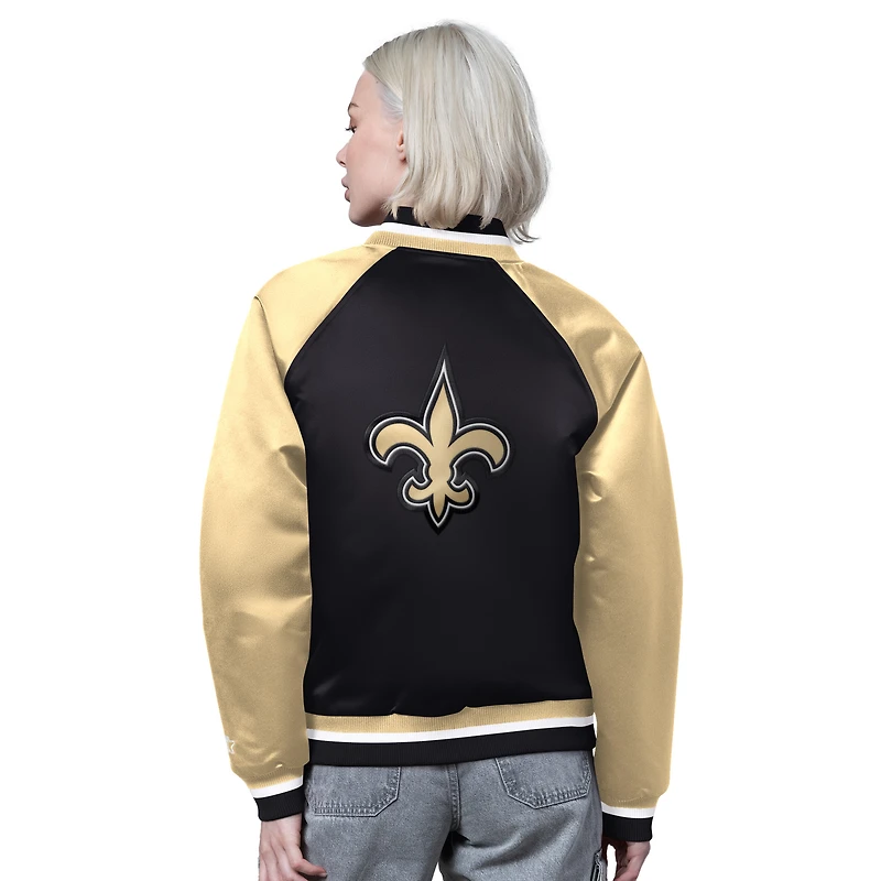 Women's Starter Black/Gold New Orleans Saints Satin Full-Snap Vintage Varsity Jacket