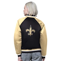 Women's Starter Black/Gold New Orleans Saints Satin Full-Snap Vintage Varsity Jacket