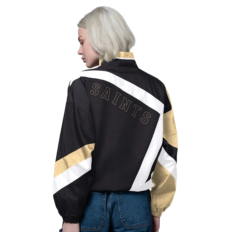 Women's Starter Black/Gold New Orleans Saints Vintage 1st Quarter Full-Zip Windbreaker