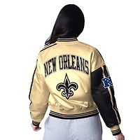 Women's Starter  Black/Gold New Orleans Saints Zone Blitz Cropped Full-Snap Satin Jacket