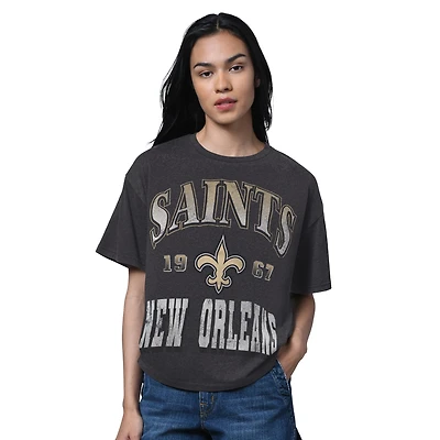 T-shirt surdimensionné noir chiné Starter pour femme des Saints de la Nouvelle-Orléans, symbole du Temple renommée