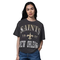 T-shirt surdimensionné noir chiné Starter pour femme des Saints de la Nouvelle-Orléans, symbole du Temple renommée
