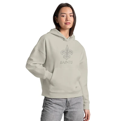 Women's Starter  Khaki New Orleans Saints Rhinestone Relaxed Hoodie