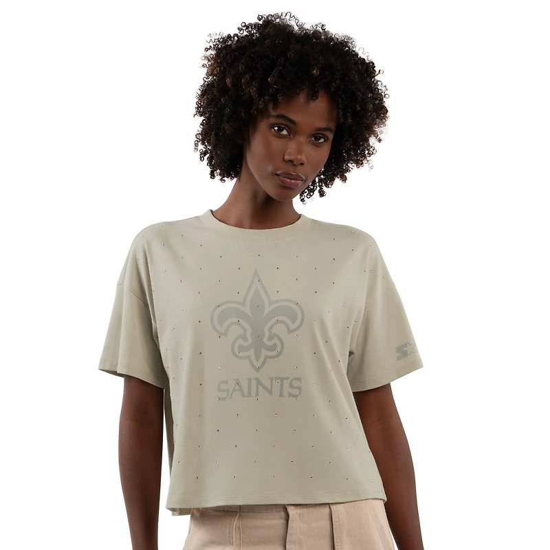 T-shirt court Starter kaki pour femme, motif strass New Orleans Saints