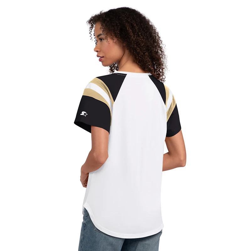 T-shirt à col cranté Starter blanc pour femme, New Orleans Saints Game On