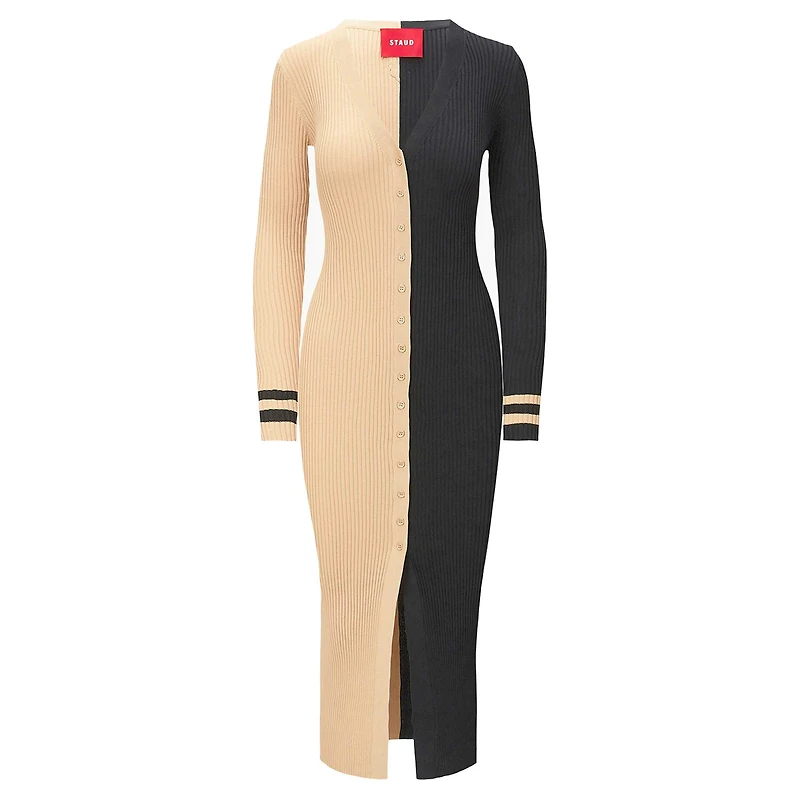 Robe pull boutonnée en tricot Shoko des Saints de la Nouvelle-Orléans STAUD dorée/noire pour femmes