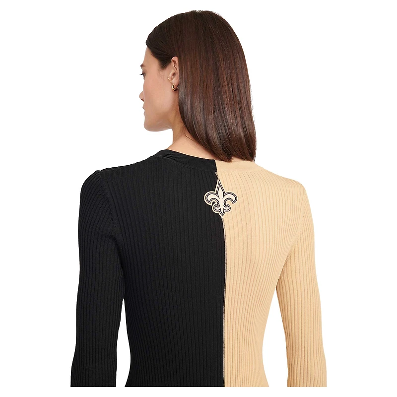 Women's STAUD Gold/Black New Orleans Saints Shoko Knit Button-Up Sweater Dress